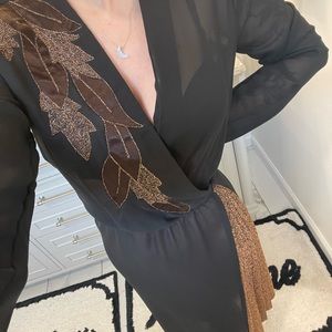 MOVING SALE 📦🚛❕VINTAGE Black Fall Autumn Copper Leaf Dress Sheer